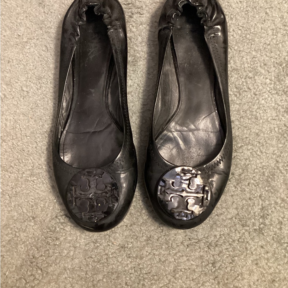 Tory Burch Black Flats with Silver Logo